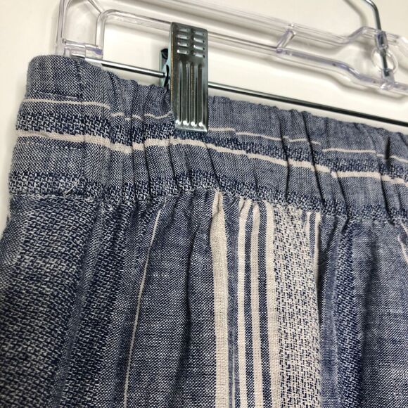NWT Express Wms M Blue Striped High Waist Linen Blend Pants Wide Split Leg - Picture 7 of 12